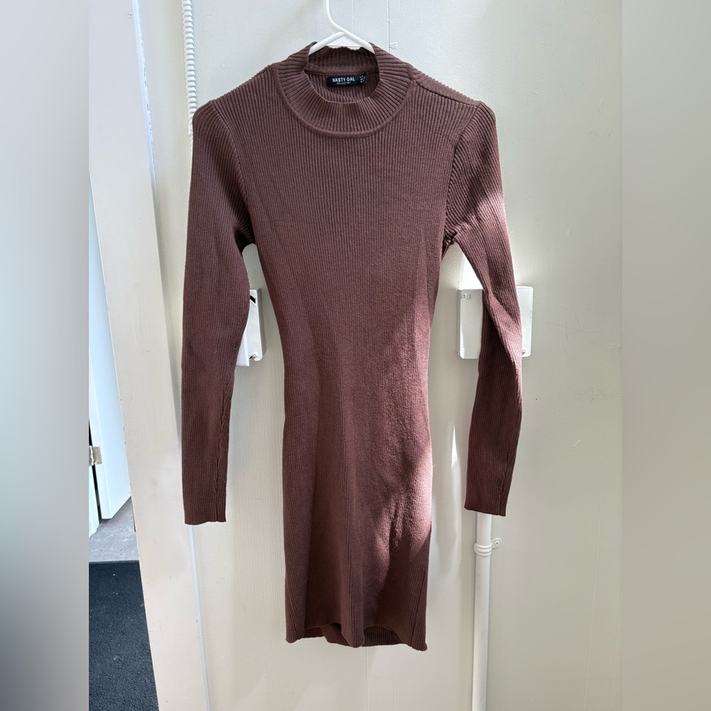 Nasty Gal Chocolate Long Sleeve Knit Dress